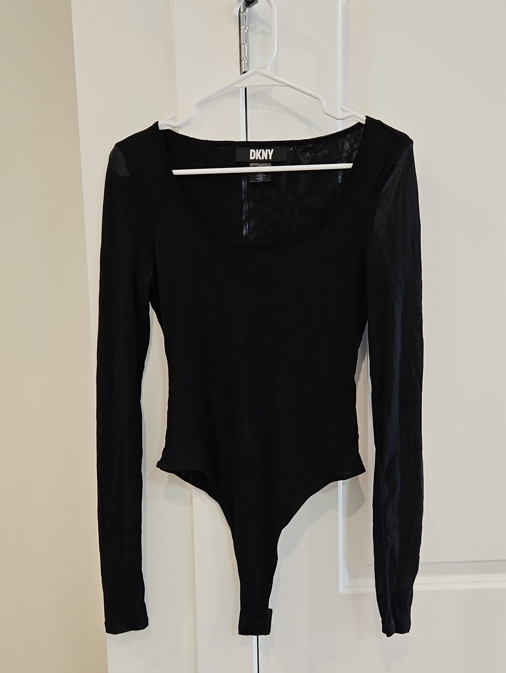 NWOT DKNY Black Long-Sleeve Scoop Neck Bodysuit with Snap Closure